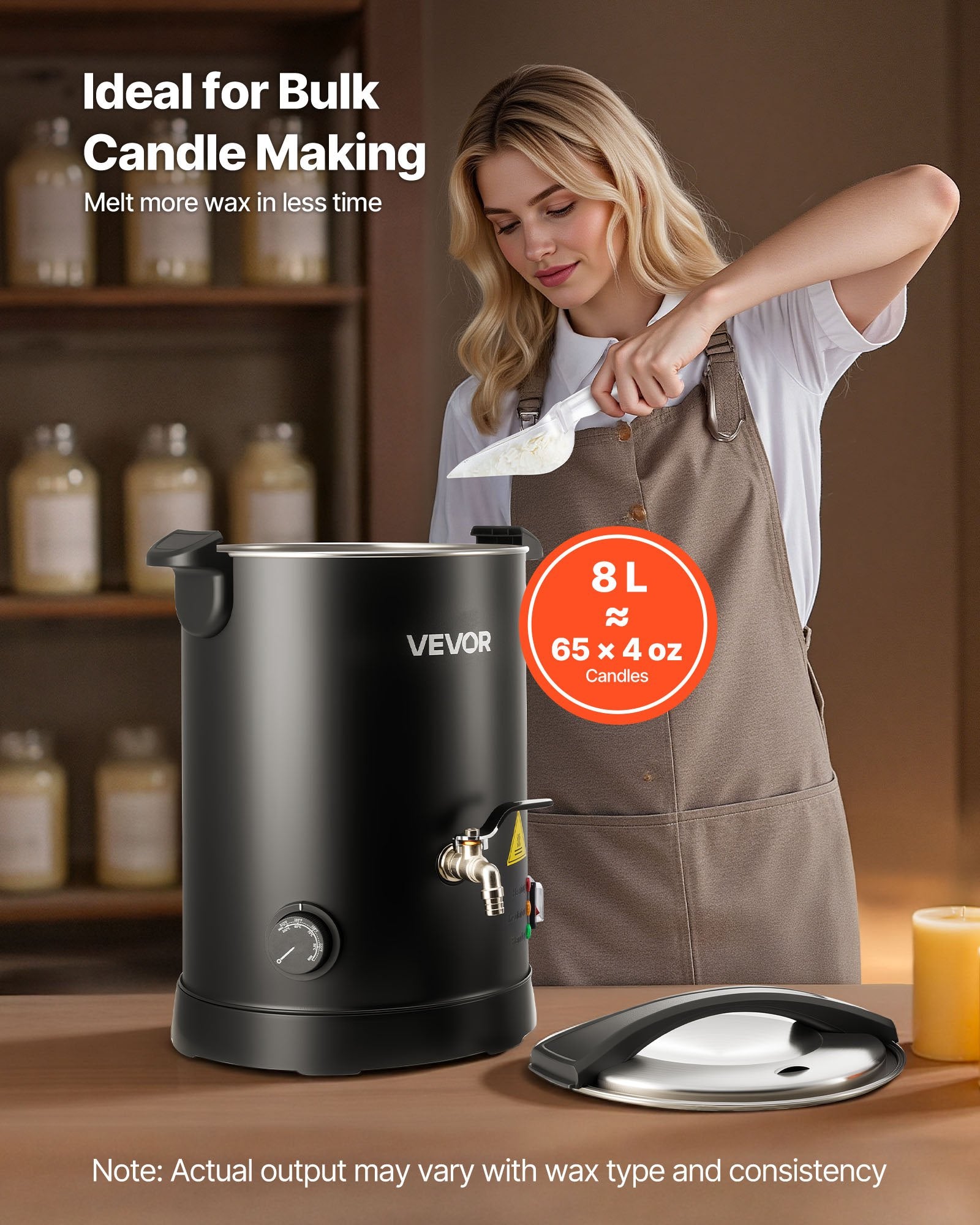 Wax Melter For Candle Making, 8.5 Qts, Fast And Even Heating, With Easy Pour Spout And Temperature Control, Hourglass Base For Non-Stick Smooth Flow, Wax Melting Pot For Making Candles Soaps