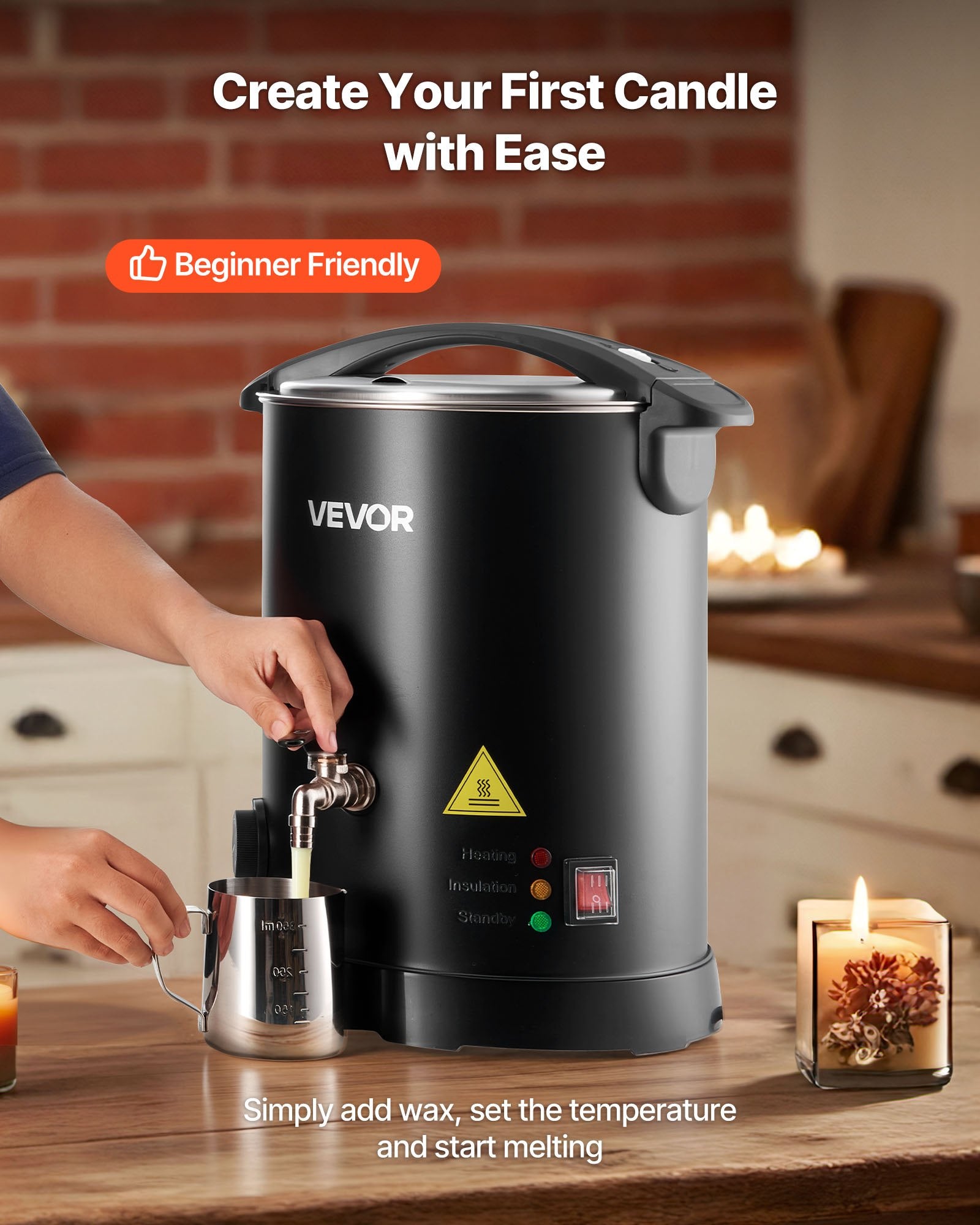Wax Melter For Candle Making, 8.5 Qts, Fast And Even Heating, With Easy Pour Spout And Temperature Control, Hourglass Base For Non-Stick Smooth Flow, Wax Melting Pot For Making Candles Soaps