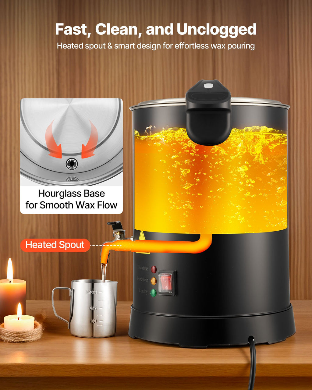 Wax Melter For Candle Making, 8.5 Qts, Fast And Even Heating, With Easy Pour Spout And Temperature Control, Hourglass Base For Non-Stick Smooth Flow, Wax Melting Pot For Making Candles Soaps