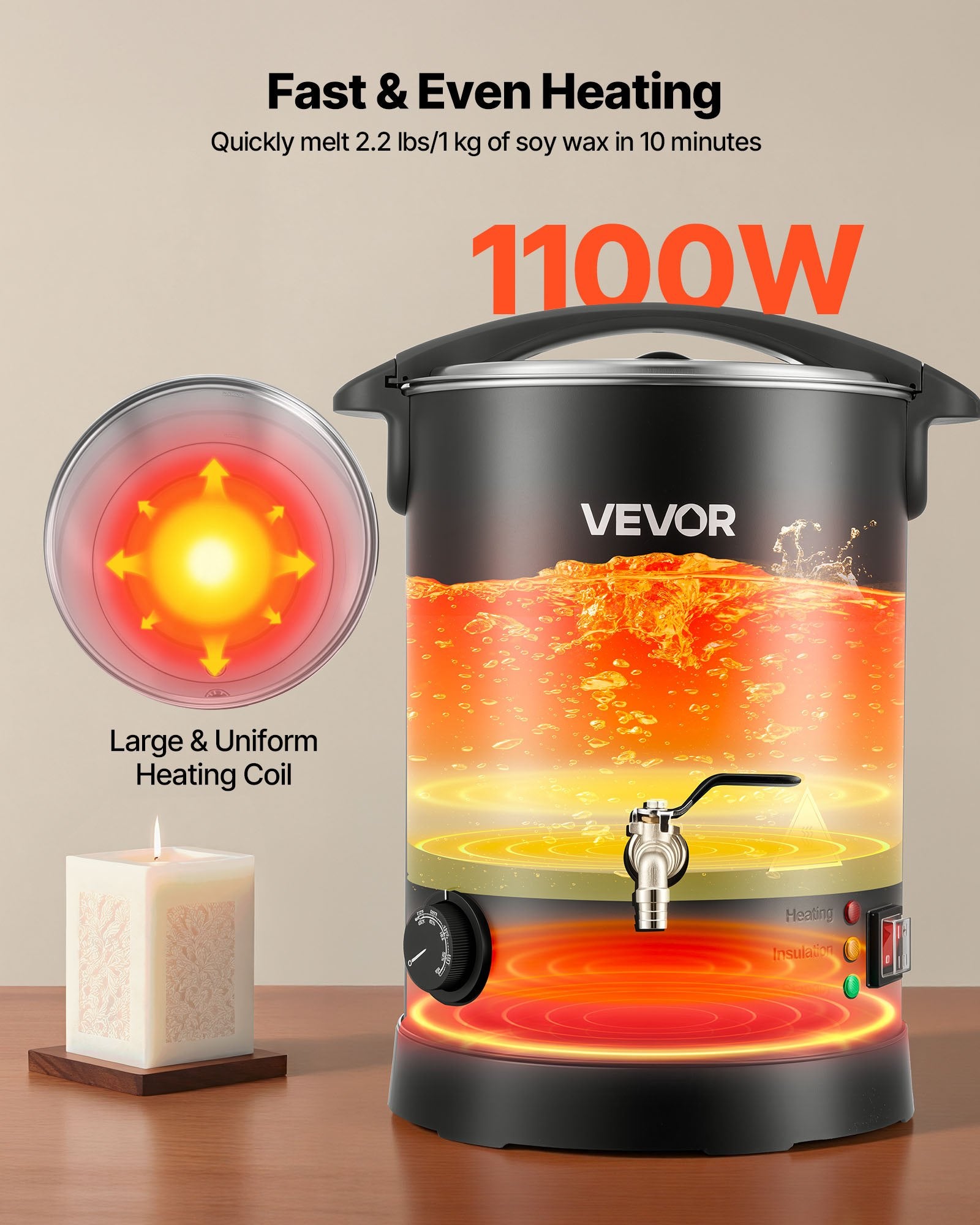 Wax Melter For Candle Making, 8.5 Qts, Fast And Even Heating, With Easy Pour Spout And Temperature Control, Hourglass Base For Non-Stick Smooth Flow, Wax Melting Pot For Making Candles Soaps